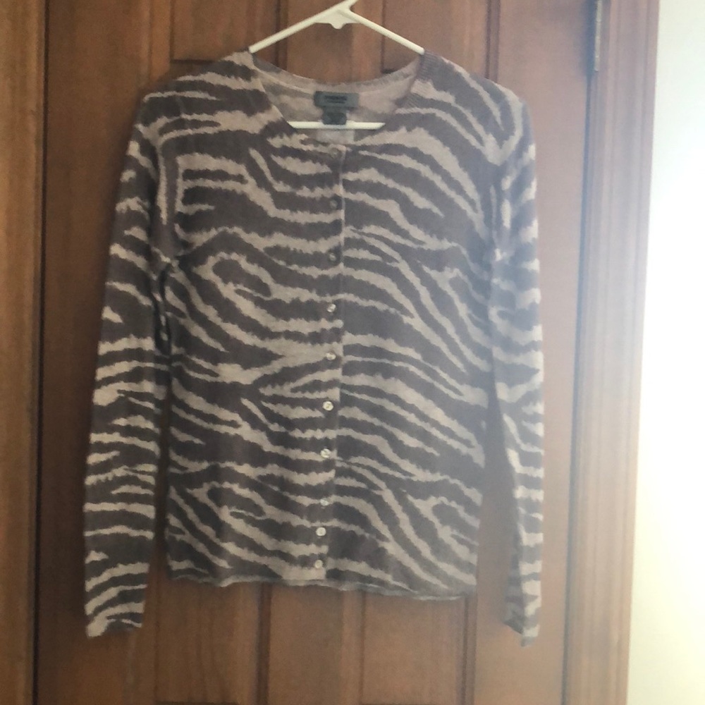 Brown/tan animal stripe Cashmere cardigan, Small, NWT
